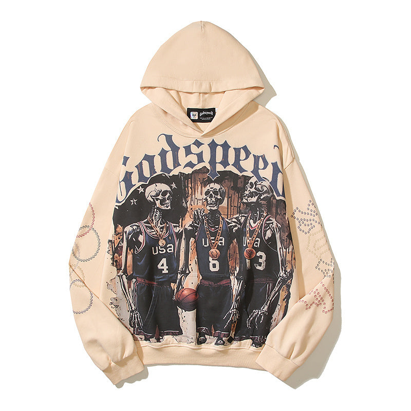 American High Street Godspeed Retro Printed Unisex Trendy Loose Hoodie