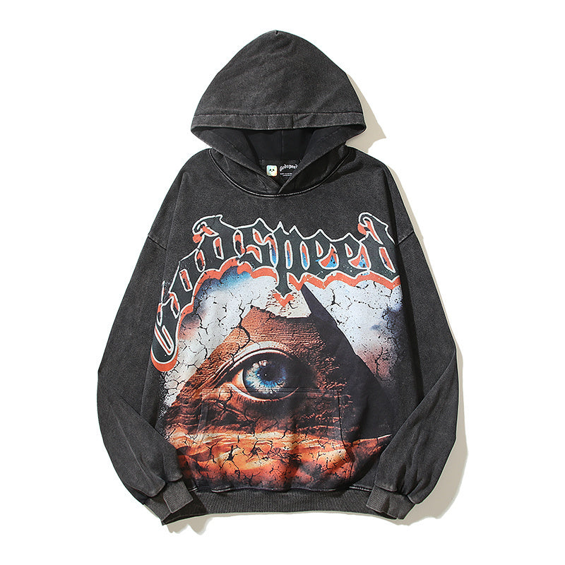 American High Street Godspeed Retro Printed Unisex Trendy Loose Hoodie