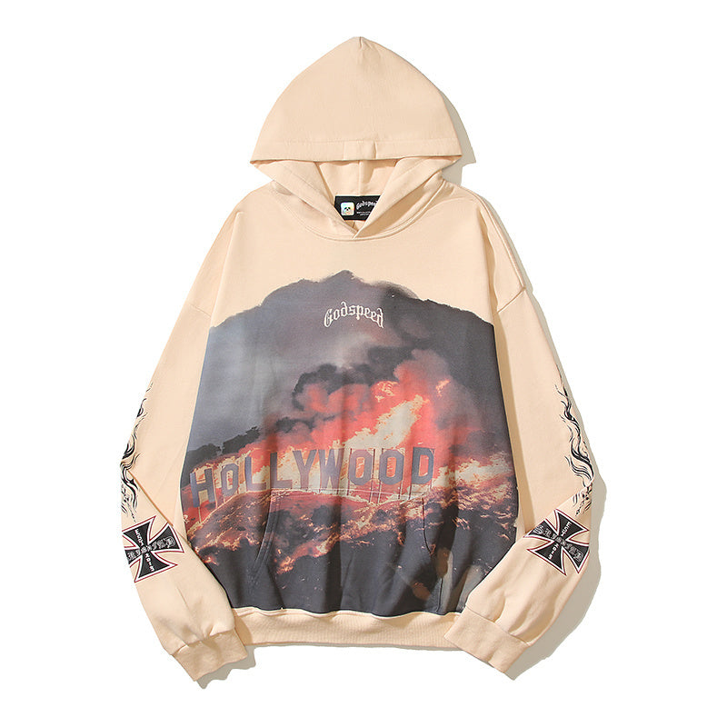 American High Street Godspeed Retro Printed Unisex Trendy Loose Hoodie